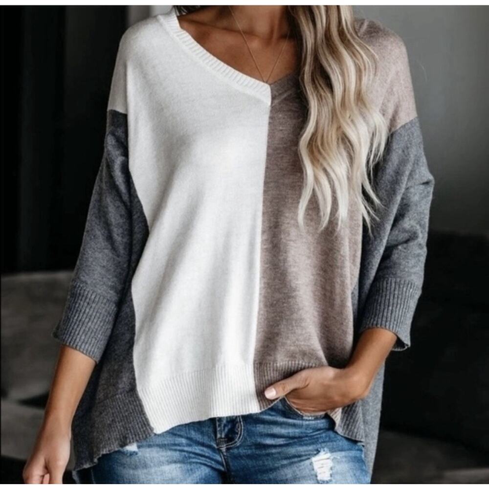 Love Stitch wool blend Color Block sweater Dolman Sleeves Sz L lightweight